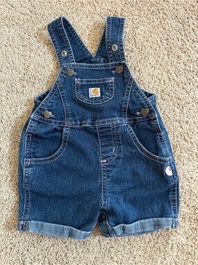 Carhartt Girls' Dark Blue Denim Short Overalls.